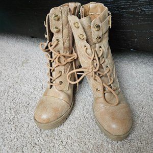 Guess Tan Leather High Heel Boots Size 7